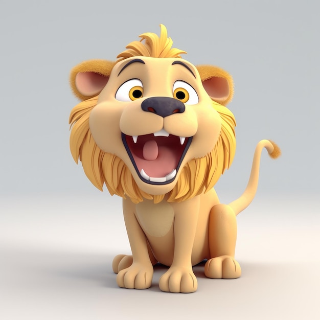 Un león de dibujos animados con una gran sonrisa en su rostro.