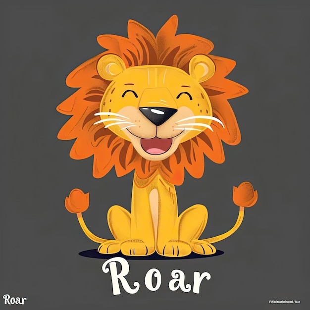 Un león de dibujos animados con la palabra rugir en el pecho