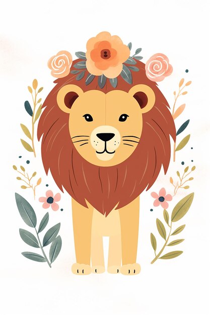 un león con flores en la cabeza