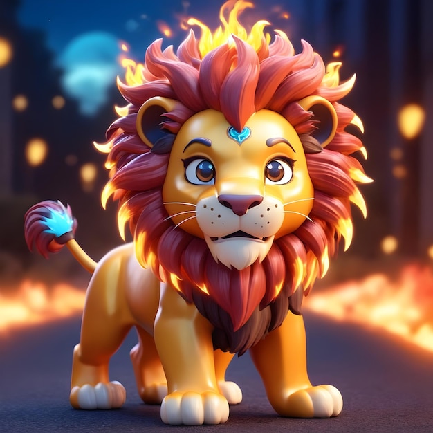 León de fuego de dibujos animados en 3D