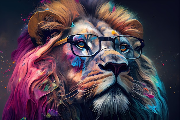 León con gafas una pintura fotorrealista