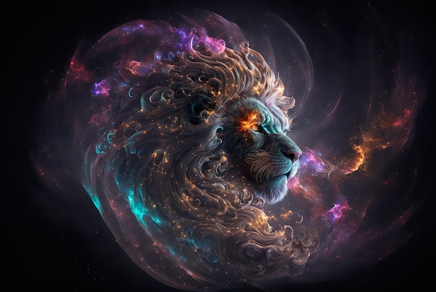 Un león en la galaxia espiral generativa ai