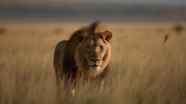 Un león en la hierba en Kenia