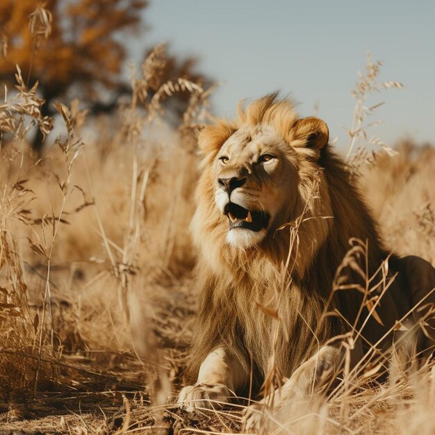 León en la hierba