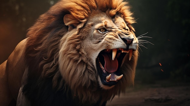 León hiperrealista rugiendo con imagen de fotografía de animal rey Arte generado por Ai