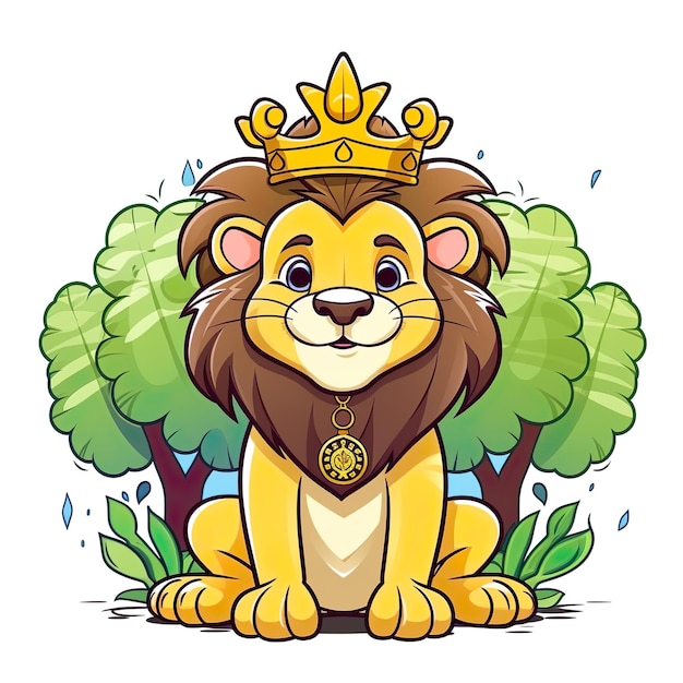 león ilustración con corona ai generado