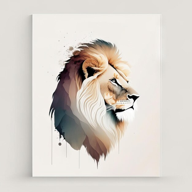 León en ilustración minimalista con colores suaves.