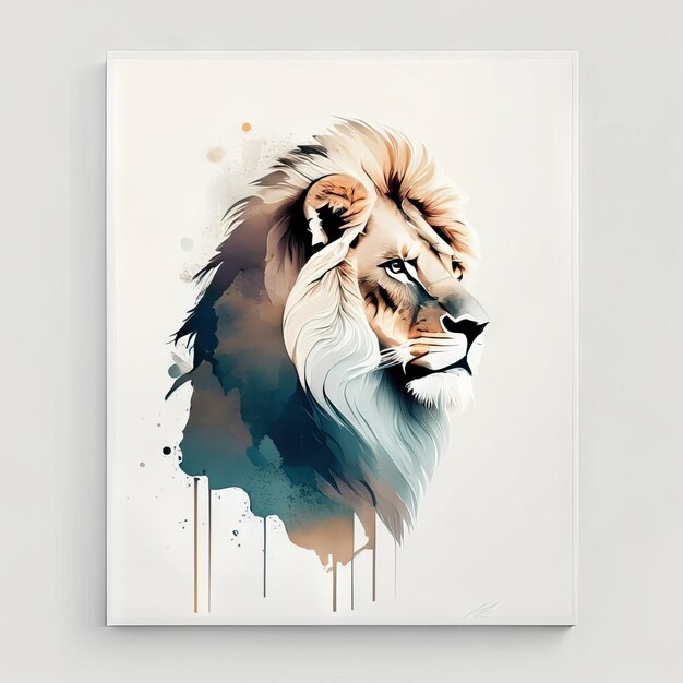 León en ilustración minimalista con colores suaves.