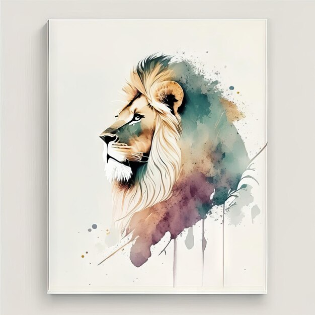 León en ilustración minimalista con colores suaves.