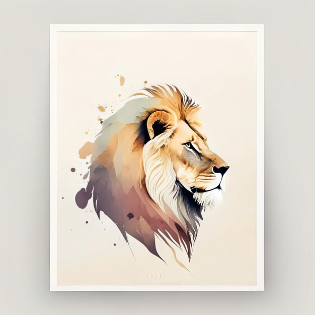 Foto león en ilustración minimalista con colores suaves.