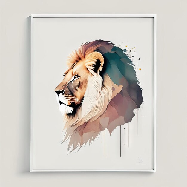 León en ilustración minimalista con colores suaves.