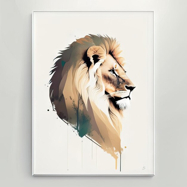 León en ilustración minimalista con colores suaves.