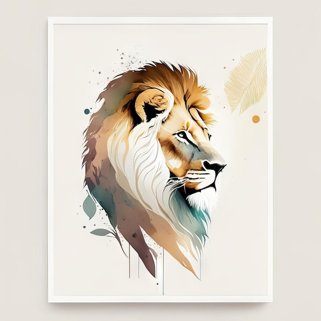León en ilustración minimalista con colores suaves.