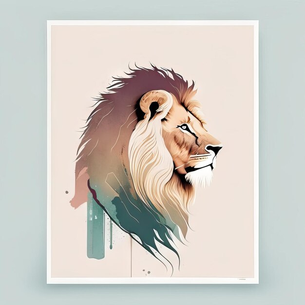 Foto león en ilustración minimalista con colores suaves.