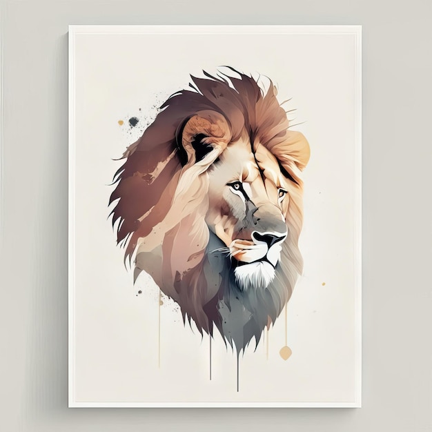 León en ilustración minimalista con colores suaves.