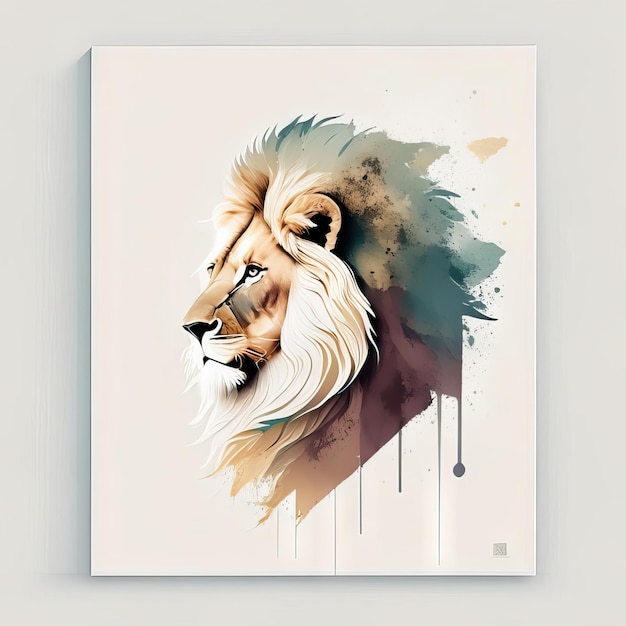 León en ilustración minimalista con colores suaves.