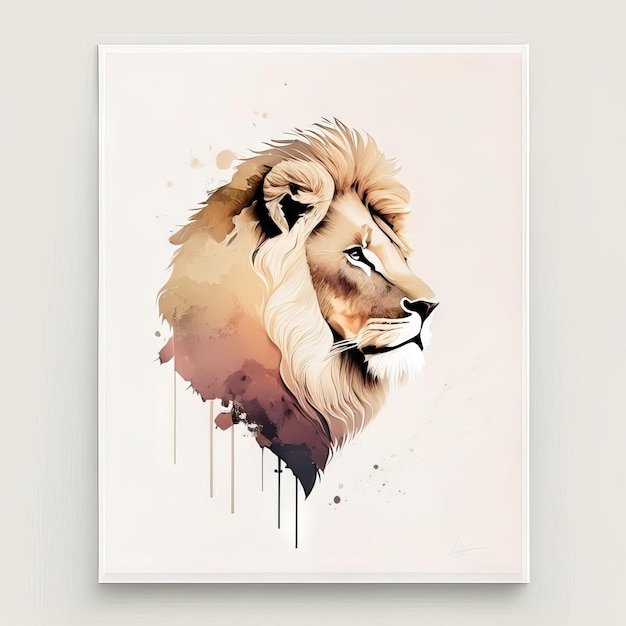 León en ilustración minimalista con colores suaves.