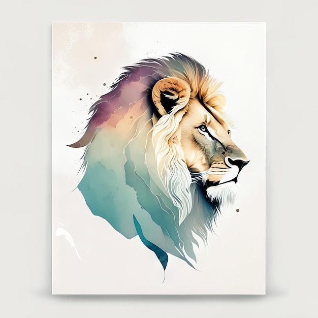 León en ilustración minimalista con colores suaves.