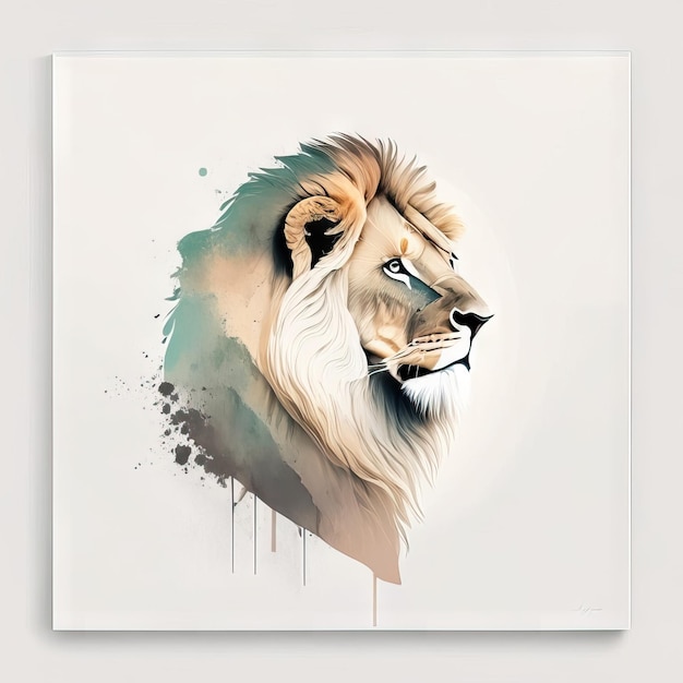 León en ilustración minimalista con colores suaves.