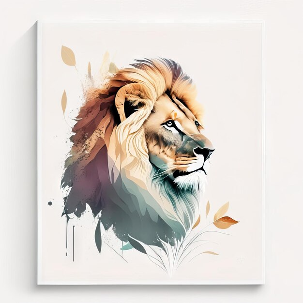 León en ilustración minimalista con colores suaves.