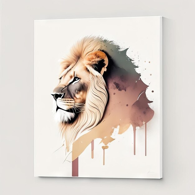 León en ilustración minimalista con colores suaves.