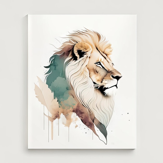 León en ilustración minimalista con colores suaves.