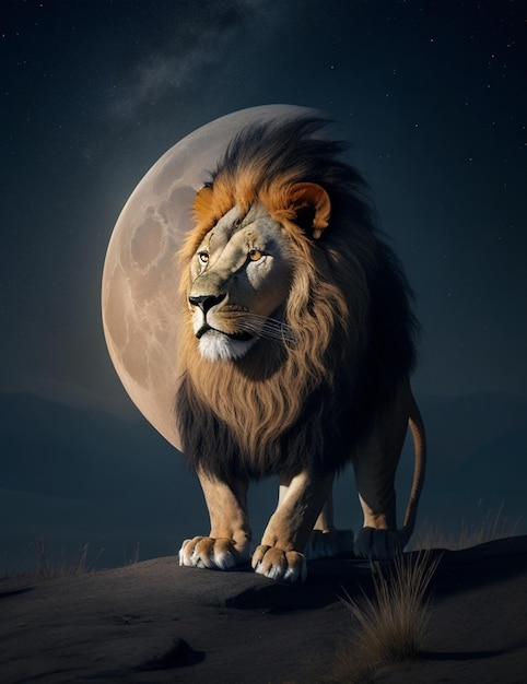 un león en la luna por persona