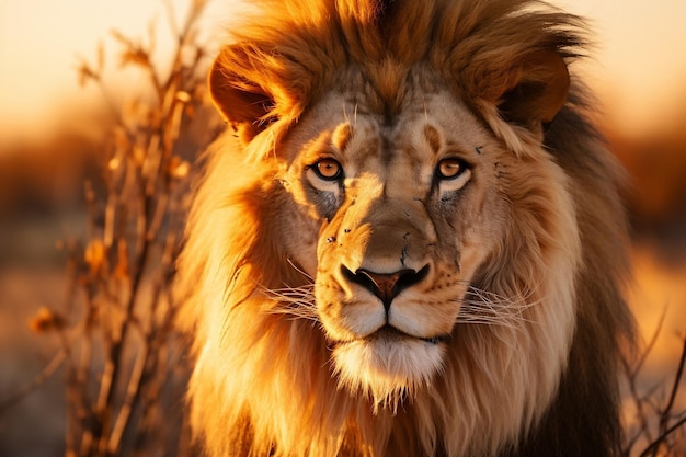 León majestuoso con melena en Etosha Namibia IA generativa
