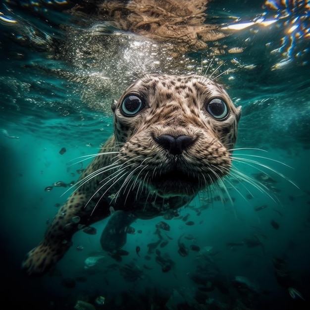 León marino bajo el agua Ilustración AI GenerativexA