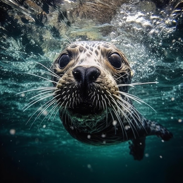 León marino bajo el agua Ilustración AI GenerativexA