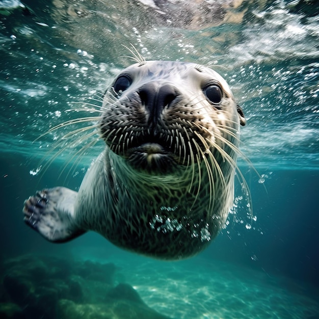 león marino en el mar de cerca