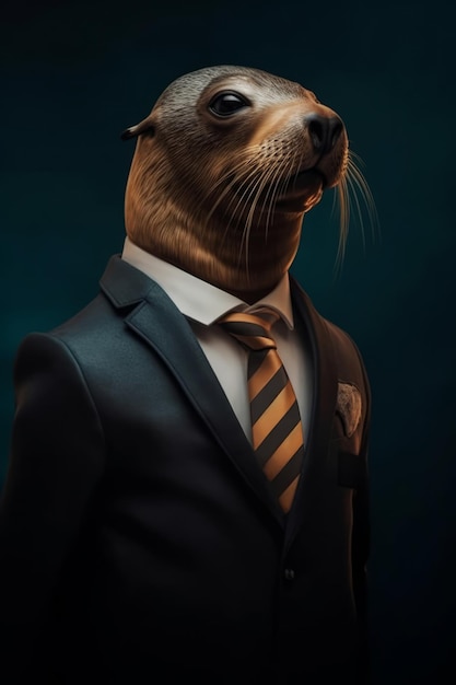 Foto un león marino con traje y corbata.