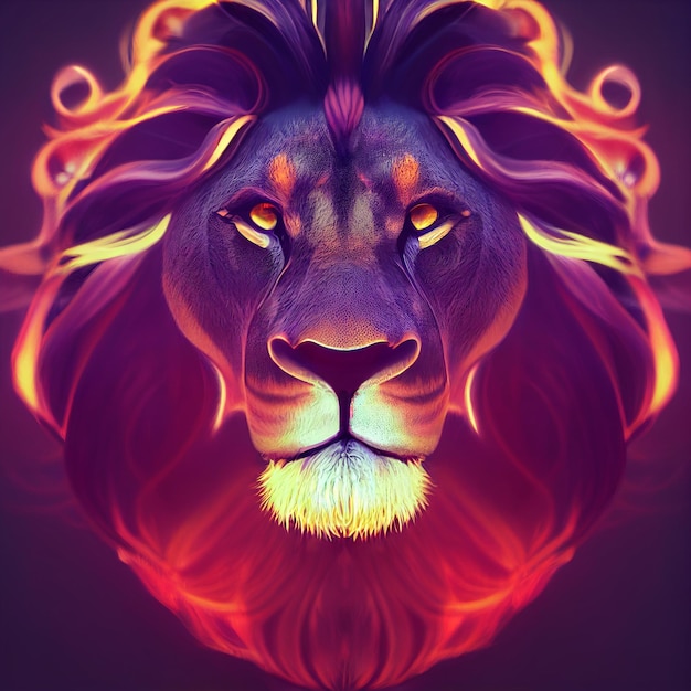 León con melena hecha de fuego ilustración creativa