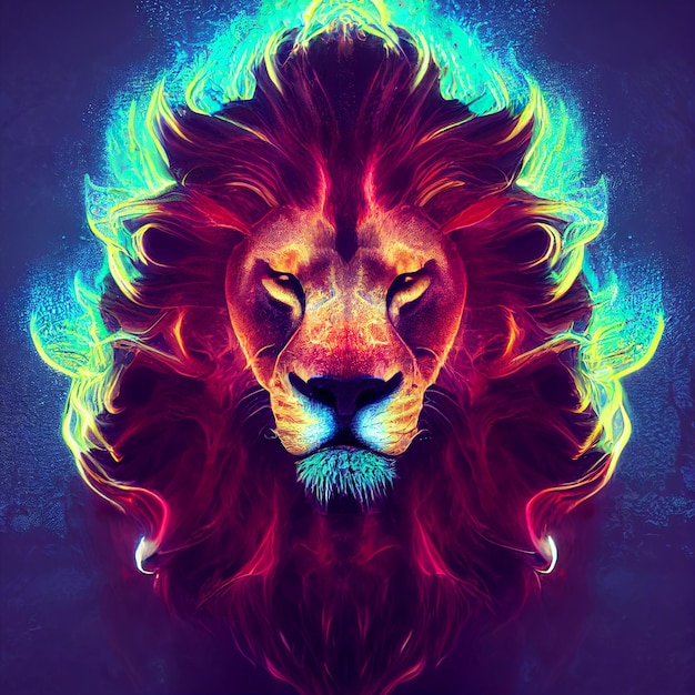 León con melena hecha de fuego ilustración creativa