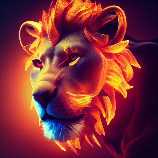 León con melena hecha de fuego ilustración creativa