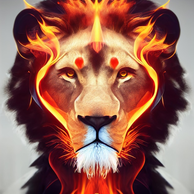 León con melena hecha de fuego ilustración creativa