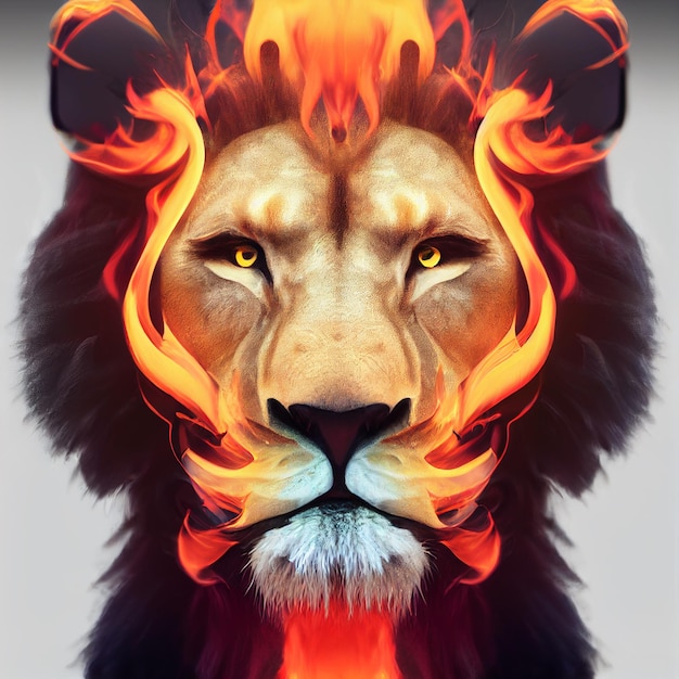 León con melena hecha de fuego ilustración creativa