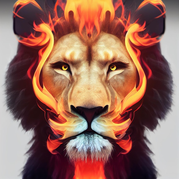 León con melena hecha de fuego ilustración creativa