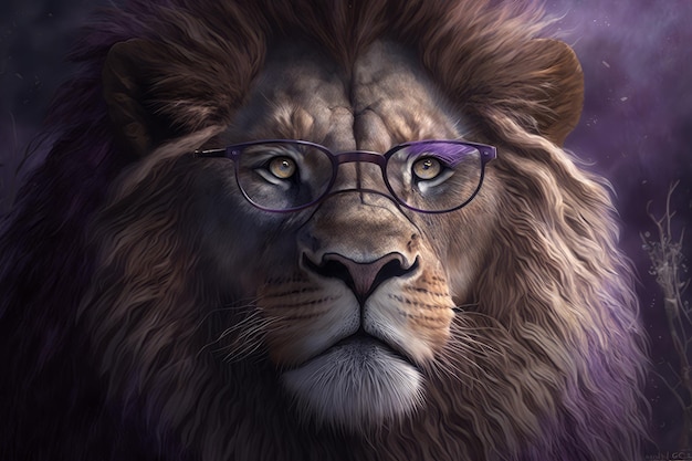 León morado con gafas Illustrator AI Generative