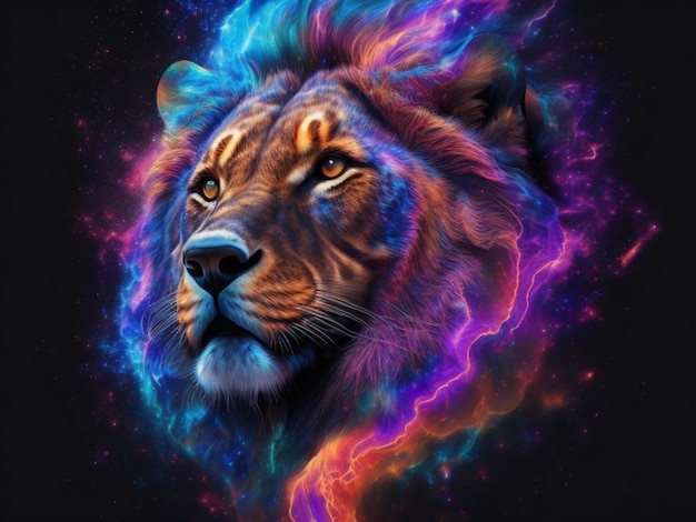 Un león con un retrato de arco iris generativo ai.