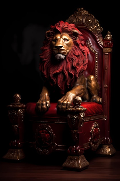 Un león rojo en un trono