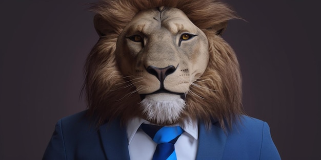 Un león con traje azul.