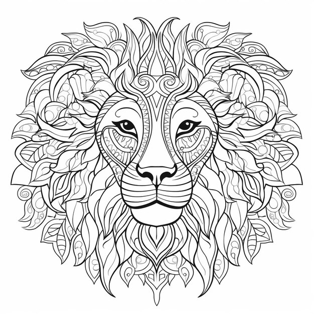 Foto los leones rugen majestuosas páginas para colorear y diseños de mandalas de relajación