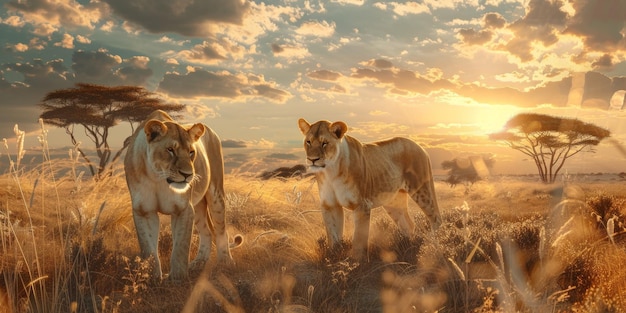 leones en la selva de la sabana IA generativa