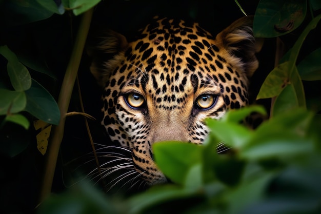 Leopard getarnt zwischen Dschungelblättern