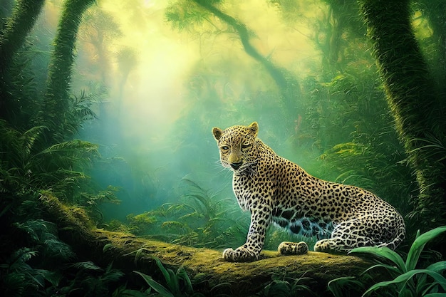 Leopard im DschungelIllustration für Werbung für Cartoons, Spiele, Printmedien