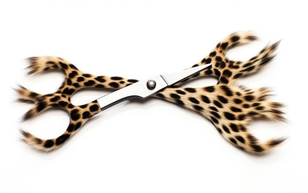 Foto leopard imprime tesouras de barbeiro em fundo branco