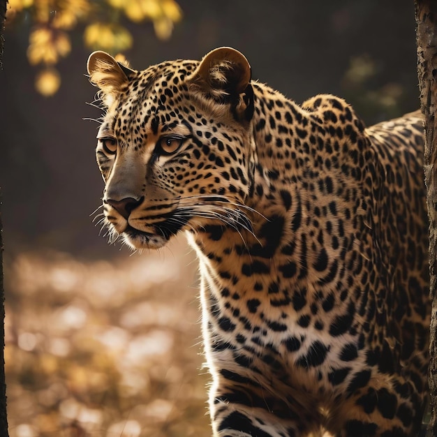Leopard späht aus der dunklen, getarnten, generativen KI-Konzeptkunstillustration