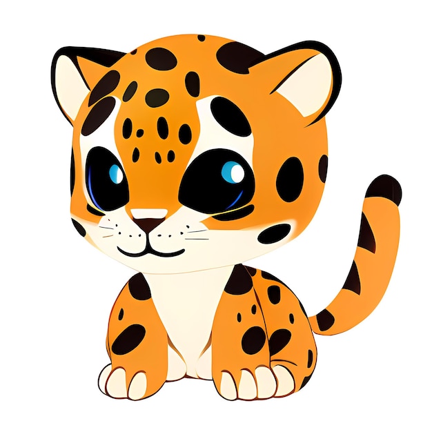 Leopard Zeichentrickfigur Niedliche kleine Tierillustration auf weißem Hintergrund AI