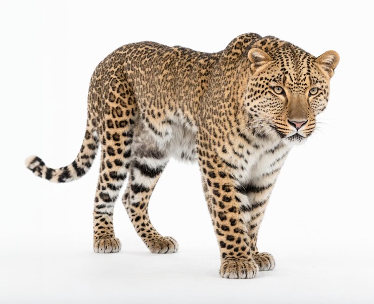Leopardo aislado sobre un fondo blanco